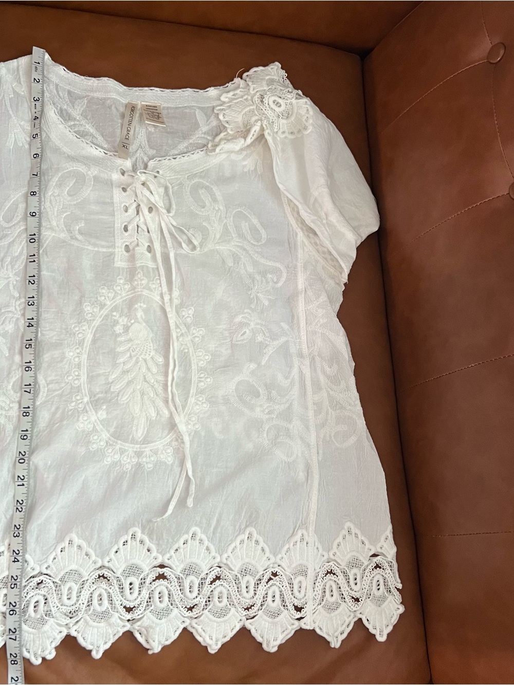 Forgotten Grace bohemian-style peasant Top white blouse Embroidered Lace-Trim XL - Picture 6 of 9